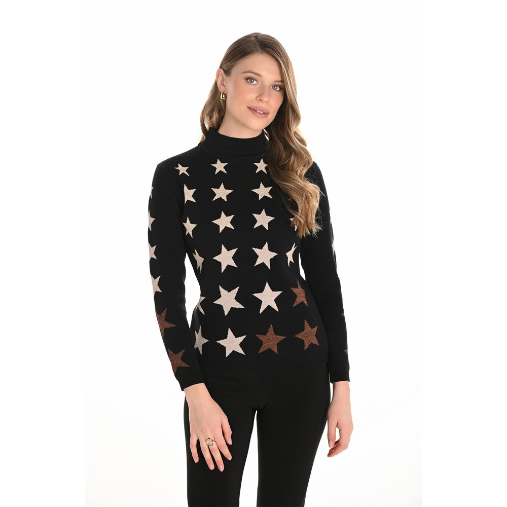 Chandail avec étoiles - Taille : MEDIUM - Couleur : Beige/Noir
