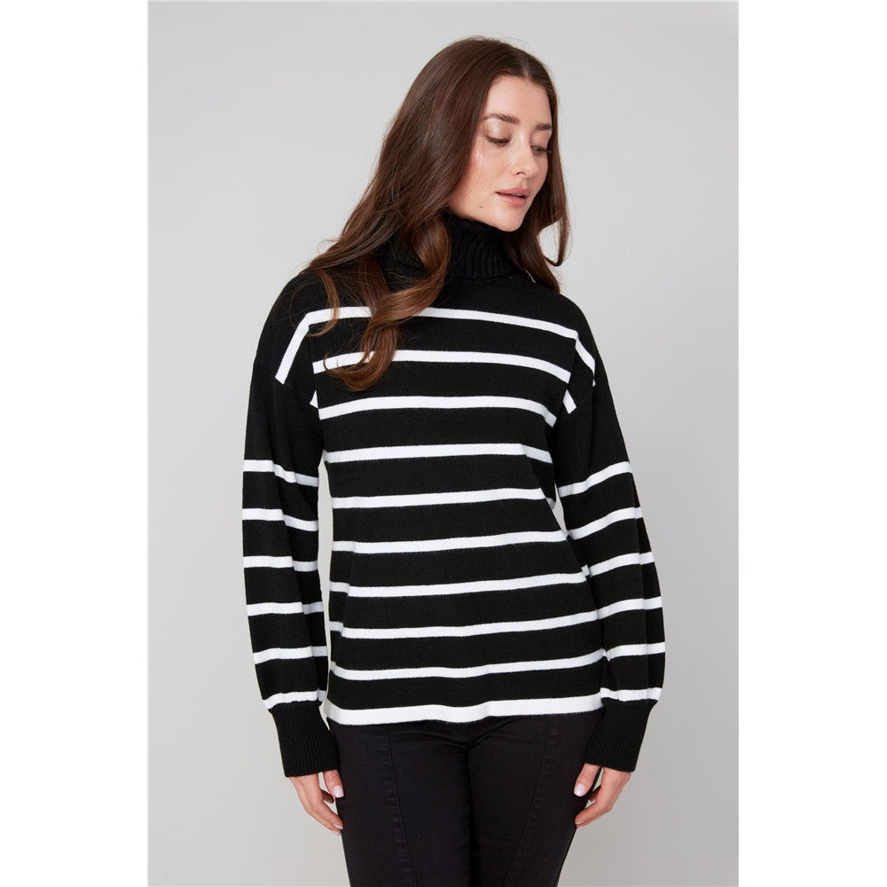 Chandail col montant rayé - Taille : XSMALL - Couleur : Noir