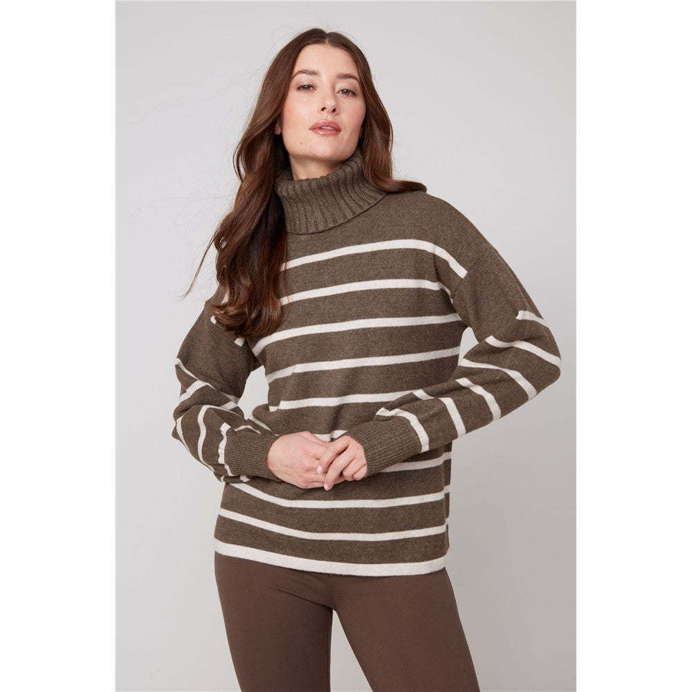 Chandail col montant rayé - Taille : SMALL - Couleur : Chocolat