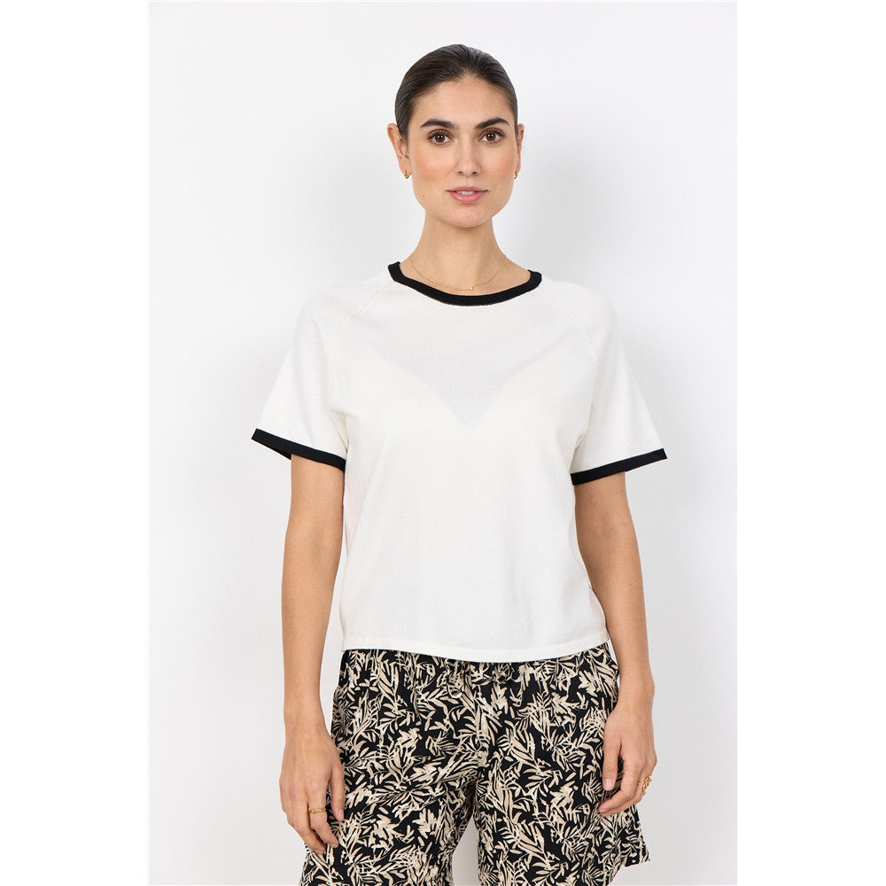 Chandail col rond avec détails contrastants - Taille : MEDIUM - Couleur : Blanc cassé/Noir