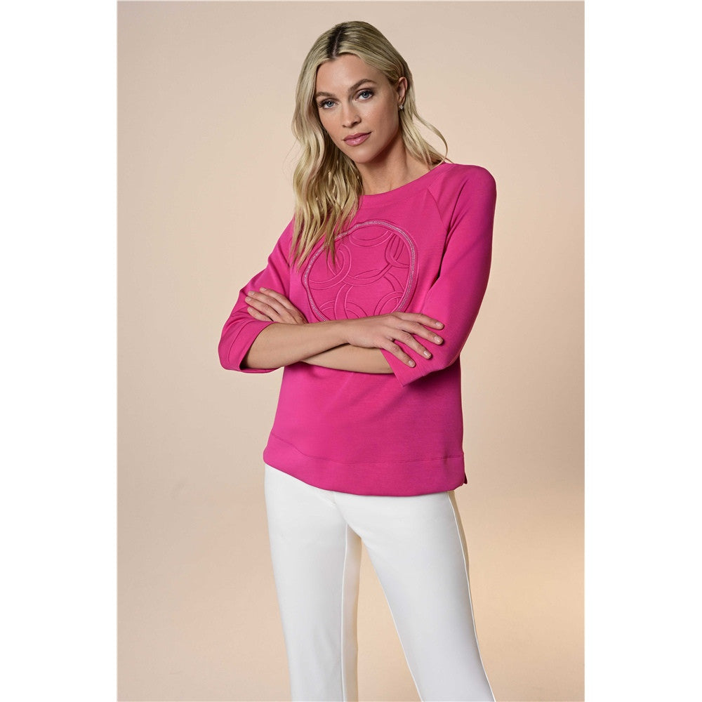 Chandail col rond cercle en relief - Taille : LARGE - Couleur : Rose