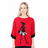 Chandail dame avec paillettes - Taille : XXLARGE - Couleur : Rouge
