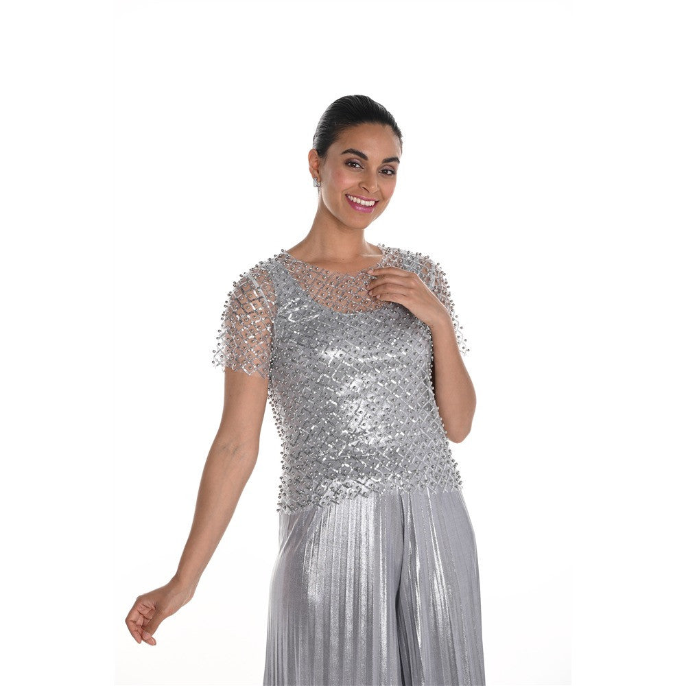 Chandail en maille et perles - Taille : LARGE - Couleur : Argent