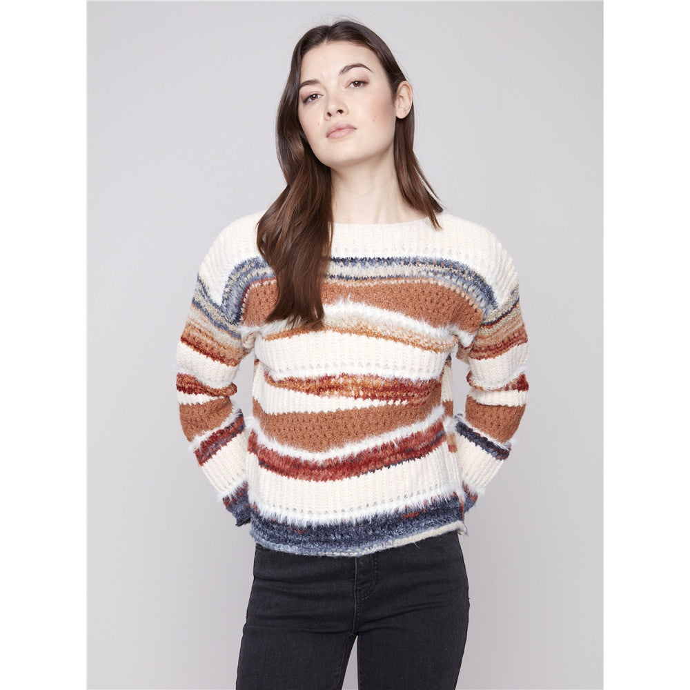 Chandail en mailles rayé - Taille : XXLARGE - Couleur : Crème/Multi