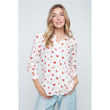 Chemise à imprimé cœurs - Taille : LARGE - Couleur : Crème/Rouge