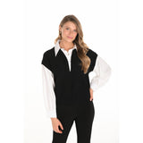 Chemisier à effet superposé style polo - Taille : SMALL - Couleur : Blanc/Noir