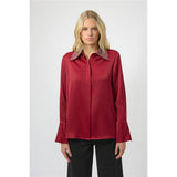 Chemisier boutonné en tissu satiné avec col orné - Taille : SMALL - Couleur : Rouge