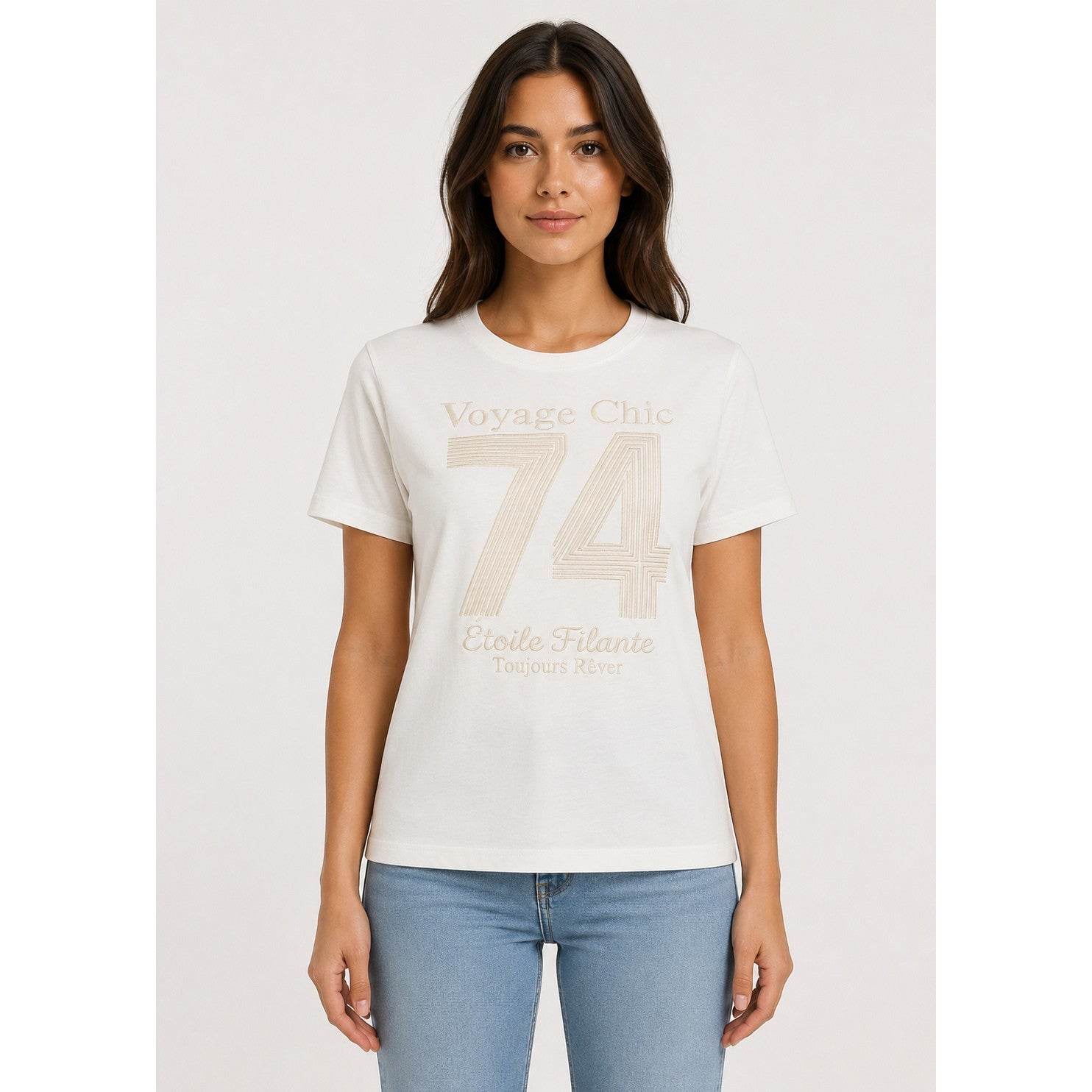 Clud 74 | T-shirt brodé - Taille : XSMALL - Couleur : Blanc cassé