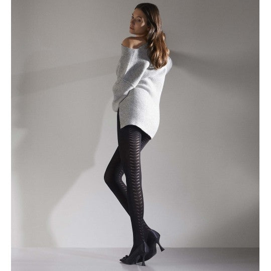 Collant opaque fantaisie EVANA - Taille : S/M - Couleur : Noir