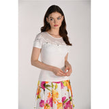 Haut à appliqués floraux - Taille : LARGE - Couleur : Blanc cassé