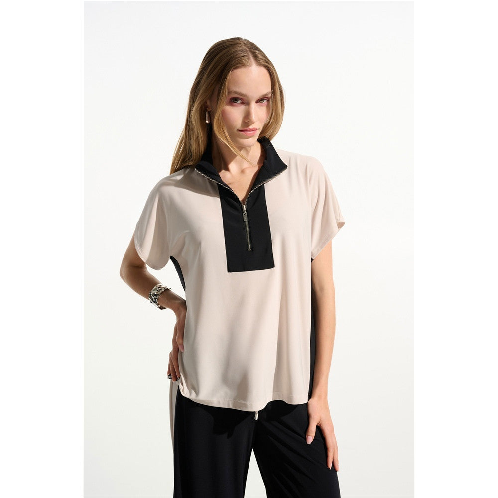 Haut à bloc de couleurs avec col à fermeture éclair - Taille : XXLARGE - Couleur : Noir/Pierre de Lune
