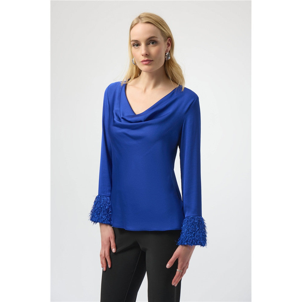 Haut à col bénitier tissu satiné - Taille : 6 - Couleur : Bleu royal