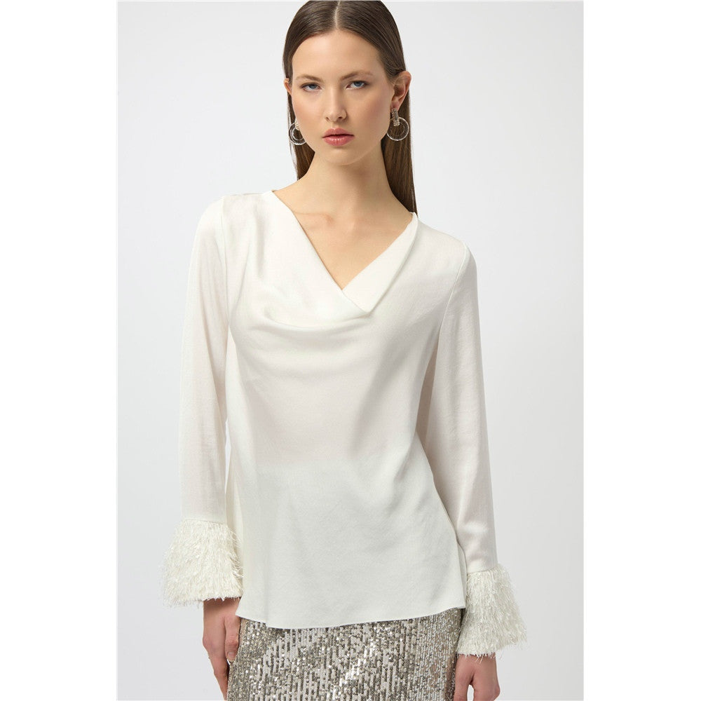 Haut à col bénitier tissu satiné - Taille : 8 - Couleur : Blanc Hiver