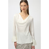 Haut à col bénitier tissu satiné - Taille : 8 - Couleur : Blanc Hiver