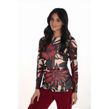 Haut à imprimé floral - Taille : 6 - Couleur : Cabernet/Noir
