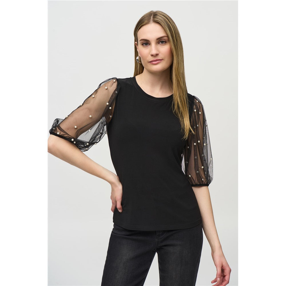 Haut à manches bouffantes en filet - Taille : 8 - Couleur : Noir