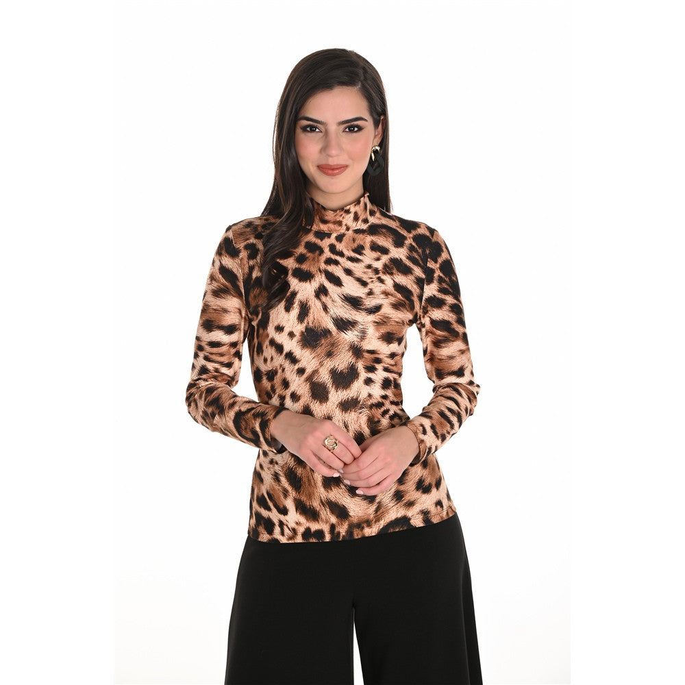 Haut à motif léopard - Taille : 6 - Couleur : Cognac/Noir