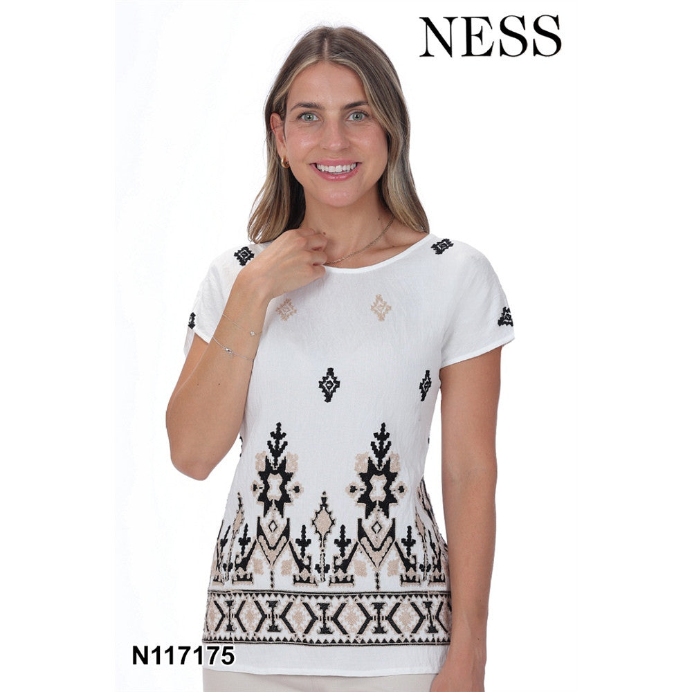 Haut à motifs brodés contrastants - Taille : SMALL - Couleur : Blanc cassé
