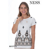Haut à motifs brodés contrastants - Taille : SMALL - Couleur : Blanc cassé