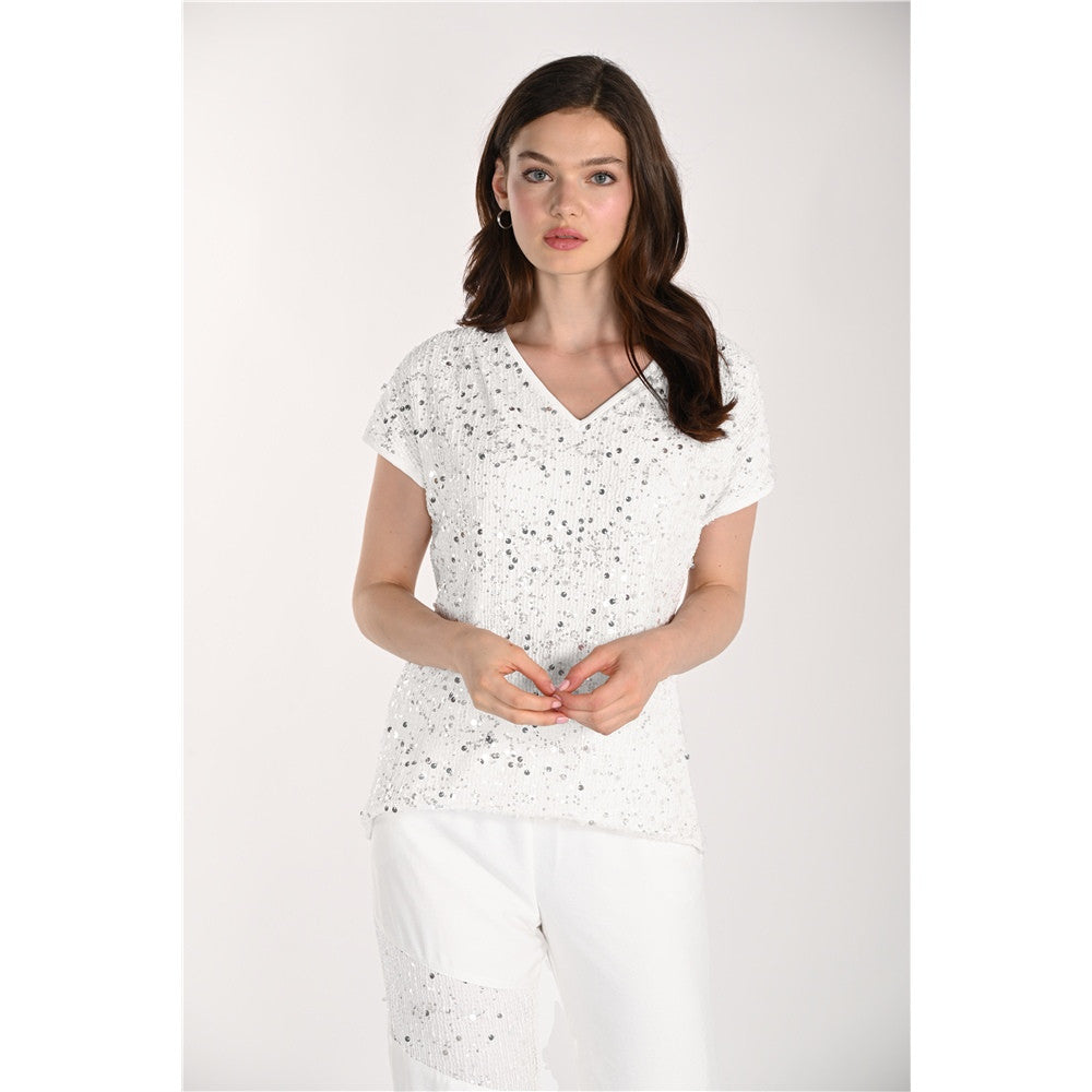 Haut à paillettes - Taille : 8 - Couleur : Blanc cassé