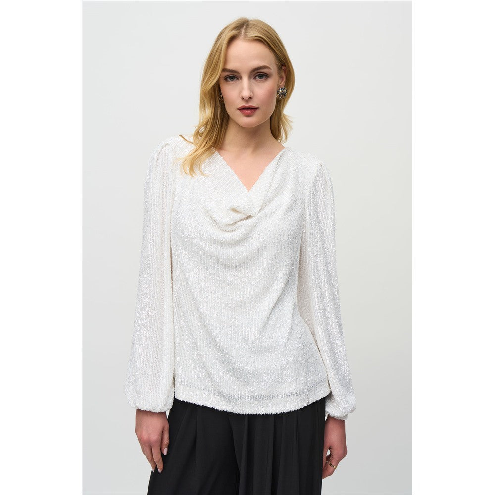 Haut à paillettes & encolure tombante - Taille : MEDIUM - Couleur : Blanc cassé