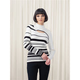 Haut à rayures asymétriques avec découpe - Taille : XSMALL - Couleur : Ivoire/Noir