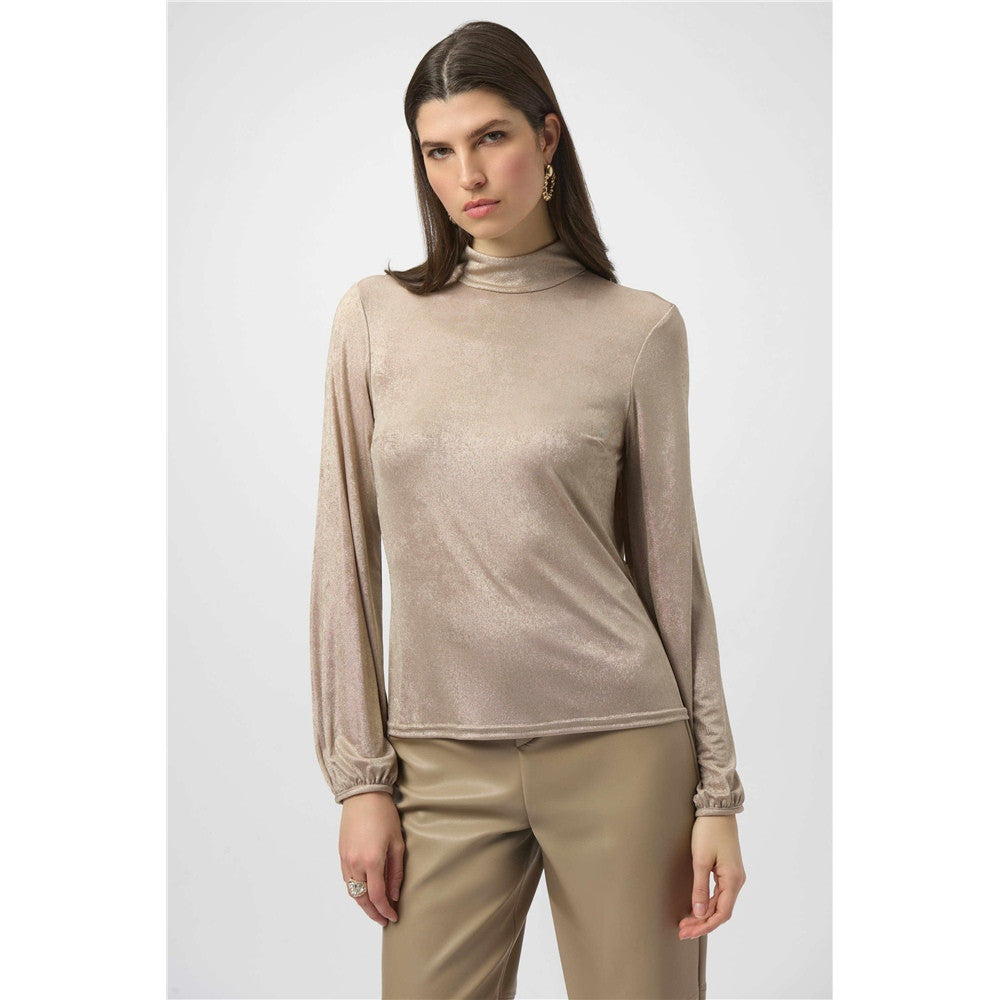 Haut ajusté à col montant en tricot métallisé - Taille : 8 - Couleur : Beige/Or