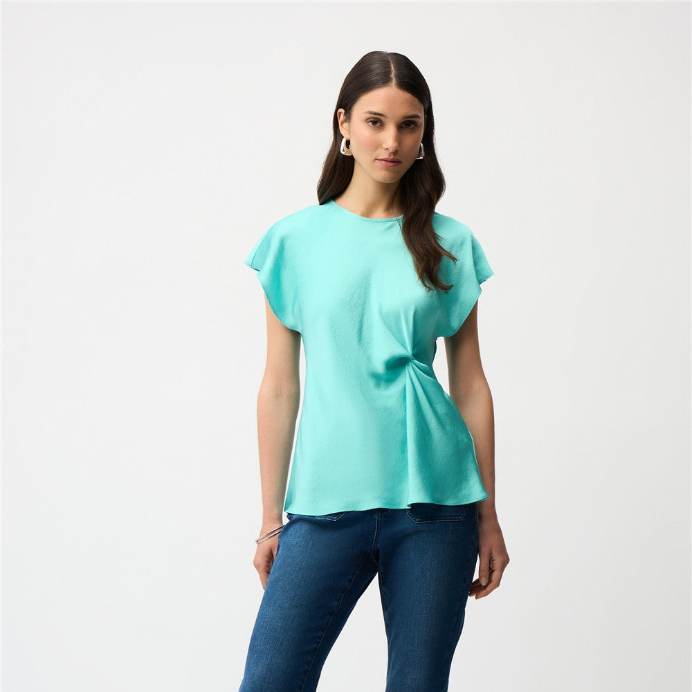 Haut ajusté en satin recyclé avec détail torsadé à l'avant - Taille : 8 - Couleur : Aqua