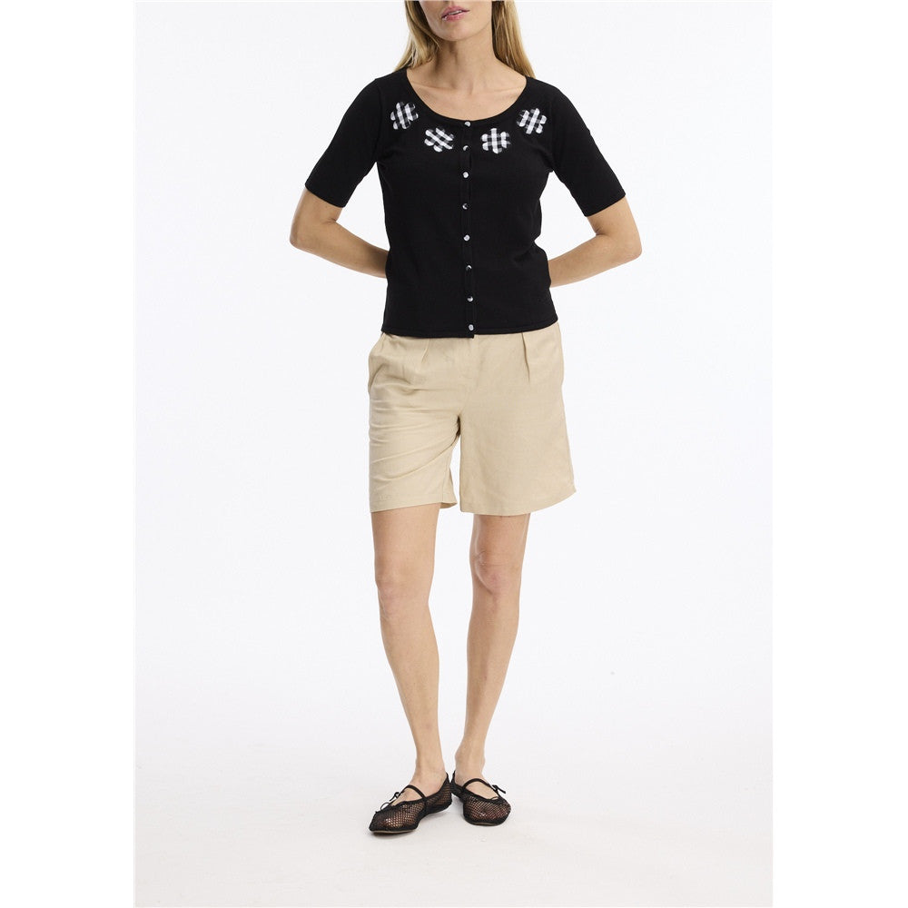 Haut avec boutons et fleurs - Taille : MEDIUM - Couleur : Noir/Blanc
