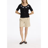Haut avec boutons et fleurs - Taille : MEDIUM - Couleur : Noir/Blanc