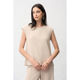Haut boxy en sergé tissé avec fentes latérales - Taille : 8 - Couleur : Beige