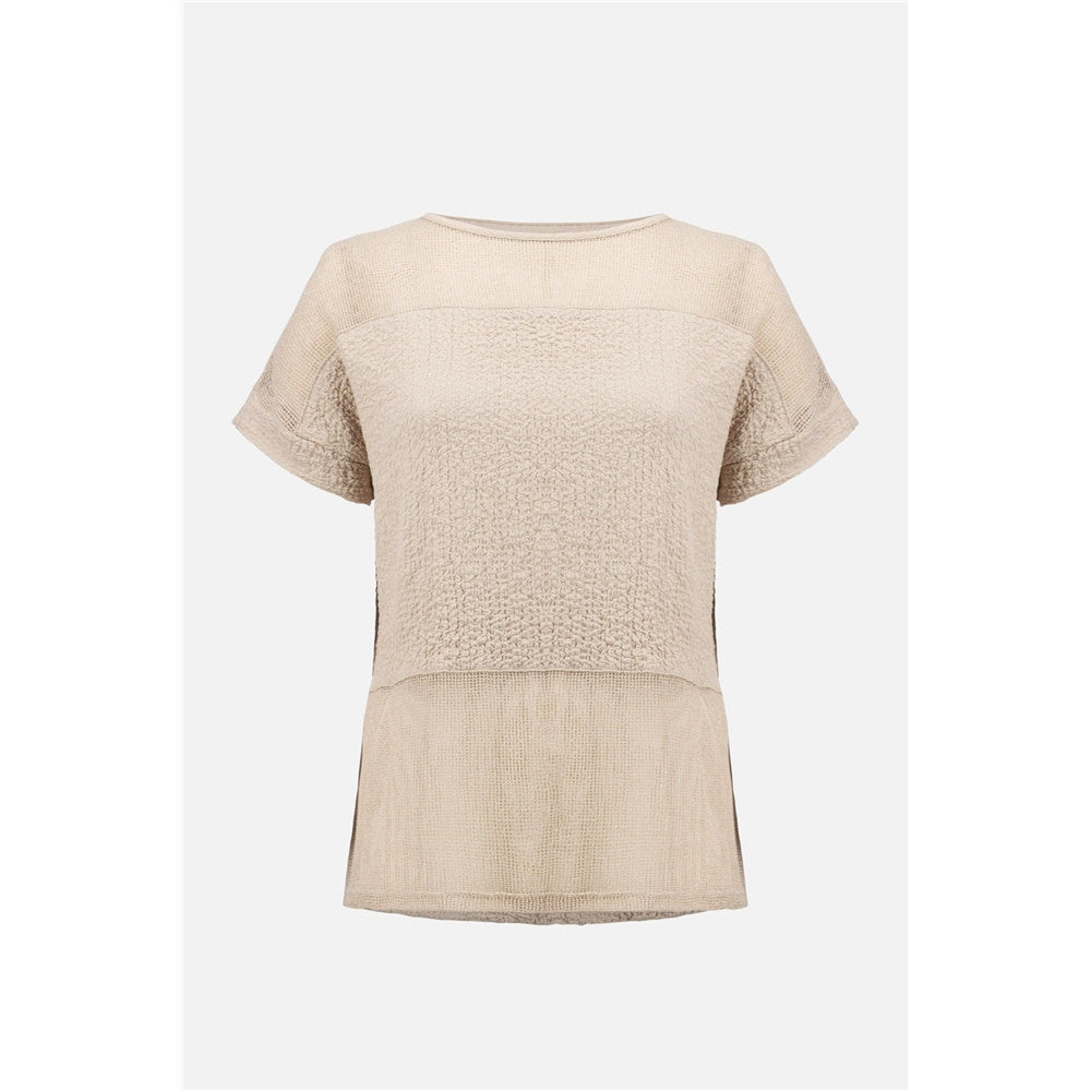 Haut boxy en tissu gaufré et filet avec encolure bateau