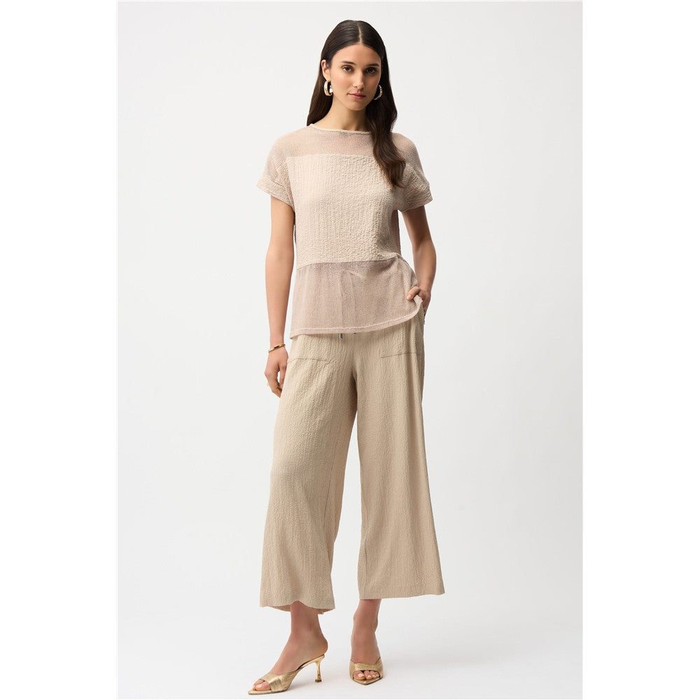Haut boxy en tissu gaufré et filet avec encolure bateau
