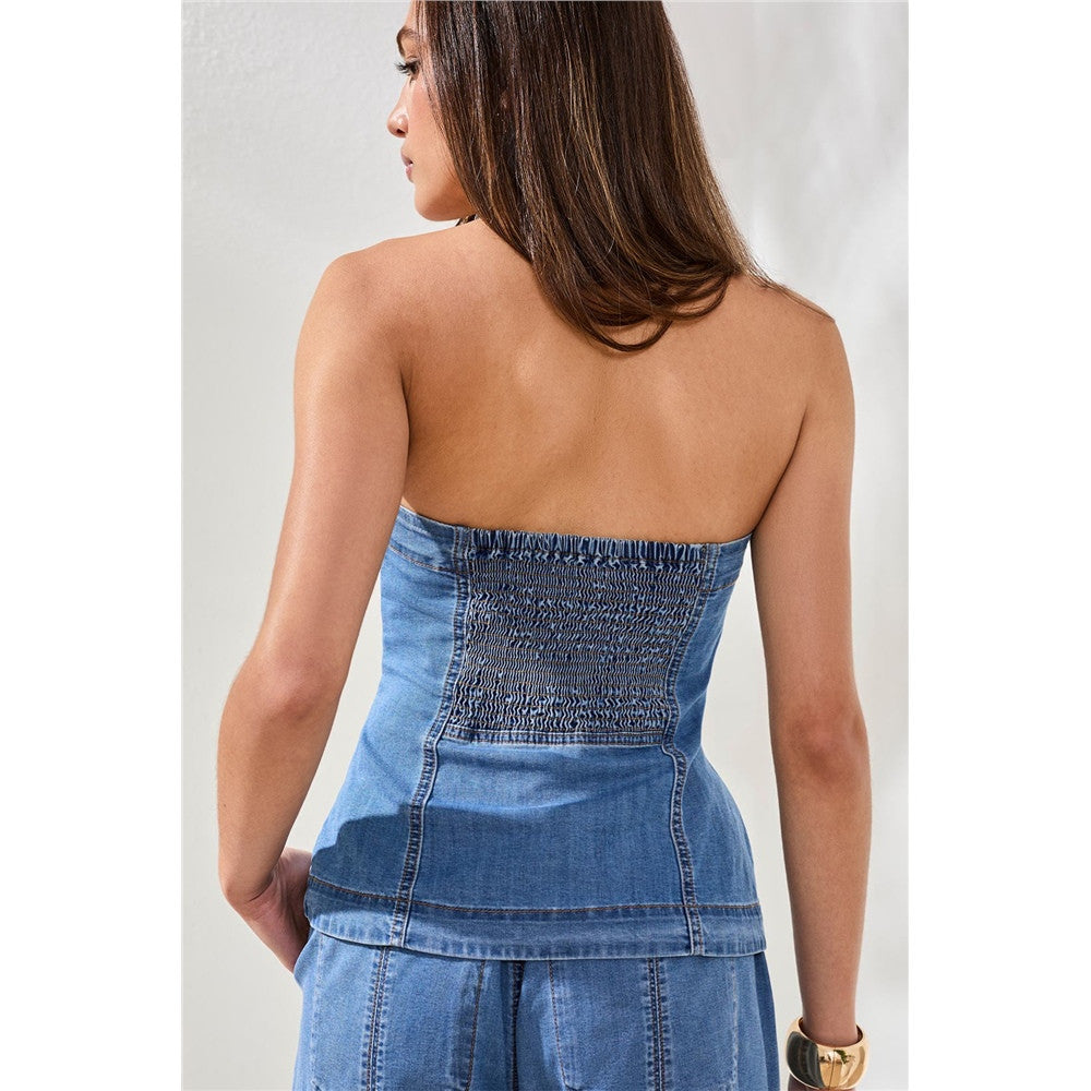 Haut bustier en denim boutonné