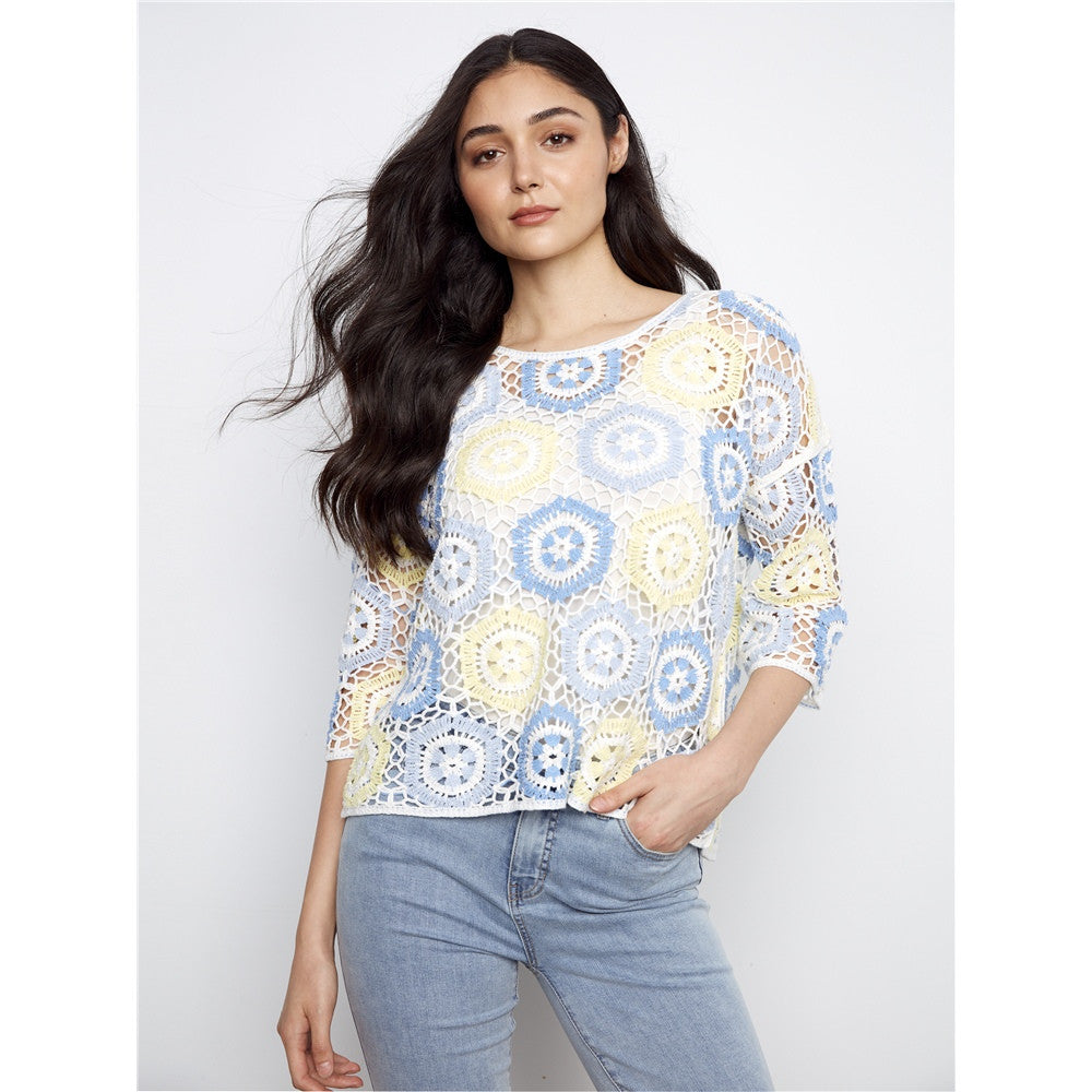 Haut crochet multicolore pastel - Taille : MEDIUM - Couleur : Bleu pâle