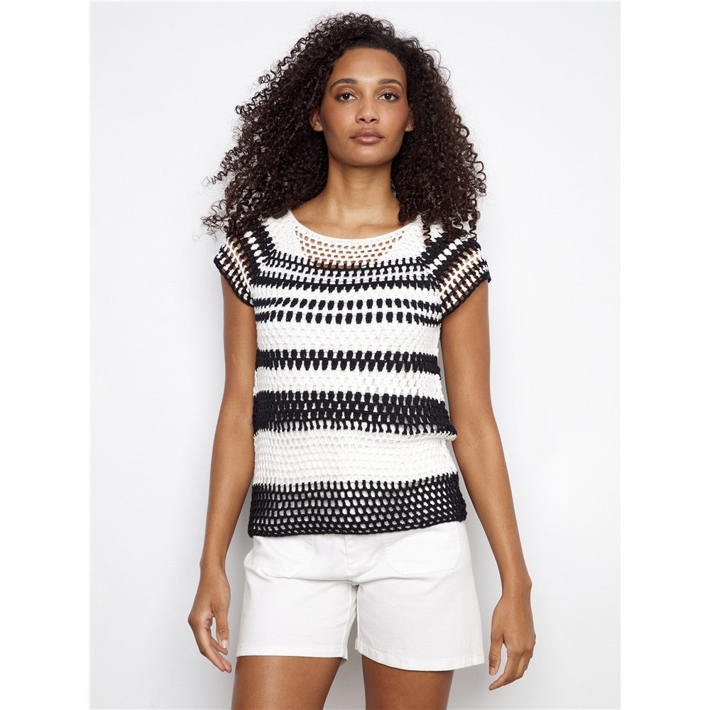 Haut crochet rayé - Taille : LARGE - Couleur : Noir