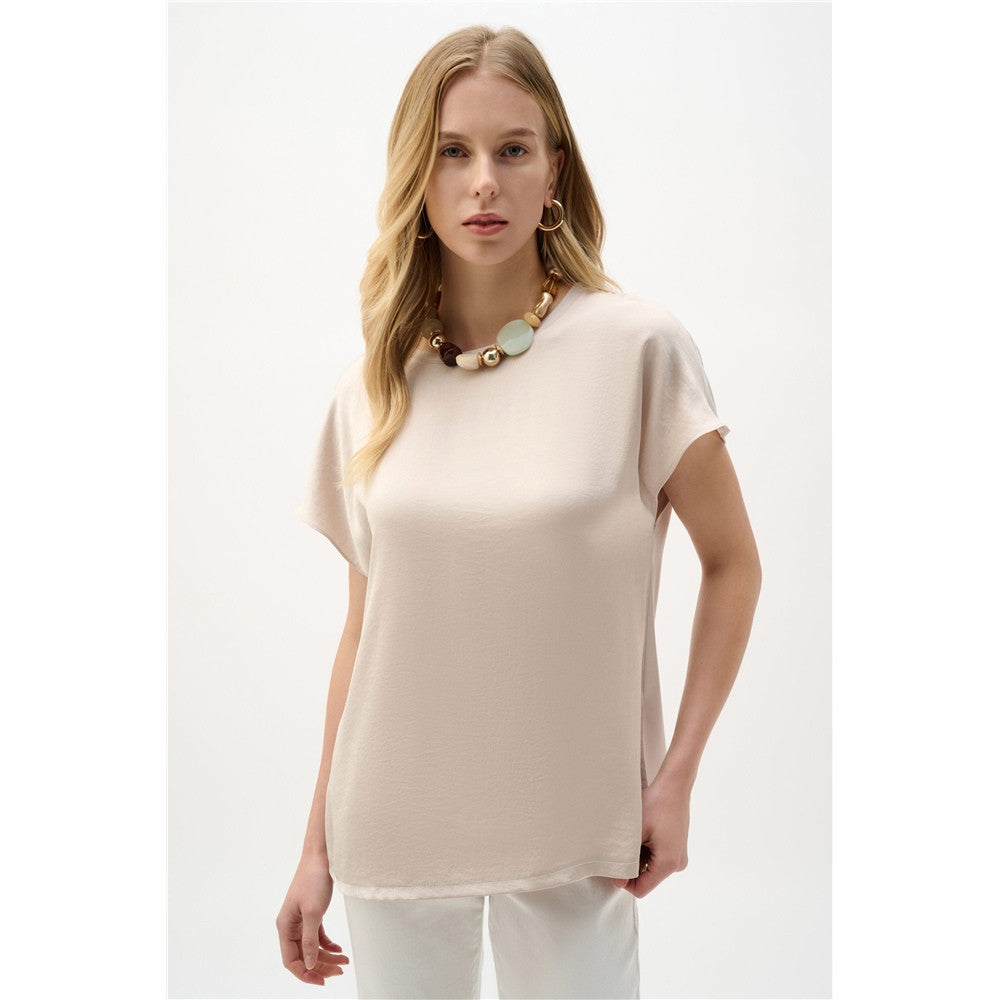 Haut droit en satin recyclé et tricot soyeux - Taille : 6 - Couleur : Pierre de Lune