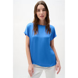 Haut droit en satin recyclé et tricot soyeux - Taille : 12 - Couleur : Bleu