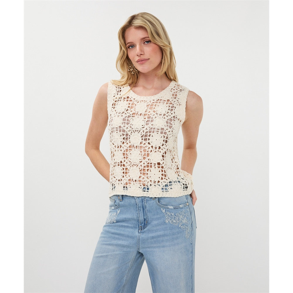 Haut en crochet floral - Taille : XLARGE - Couleur : Naturel