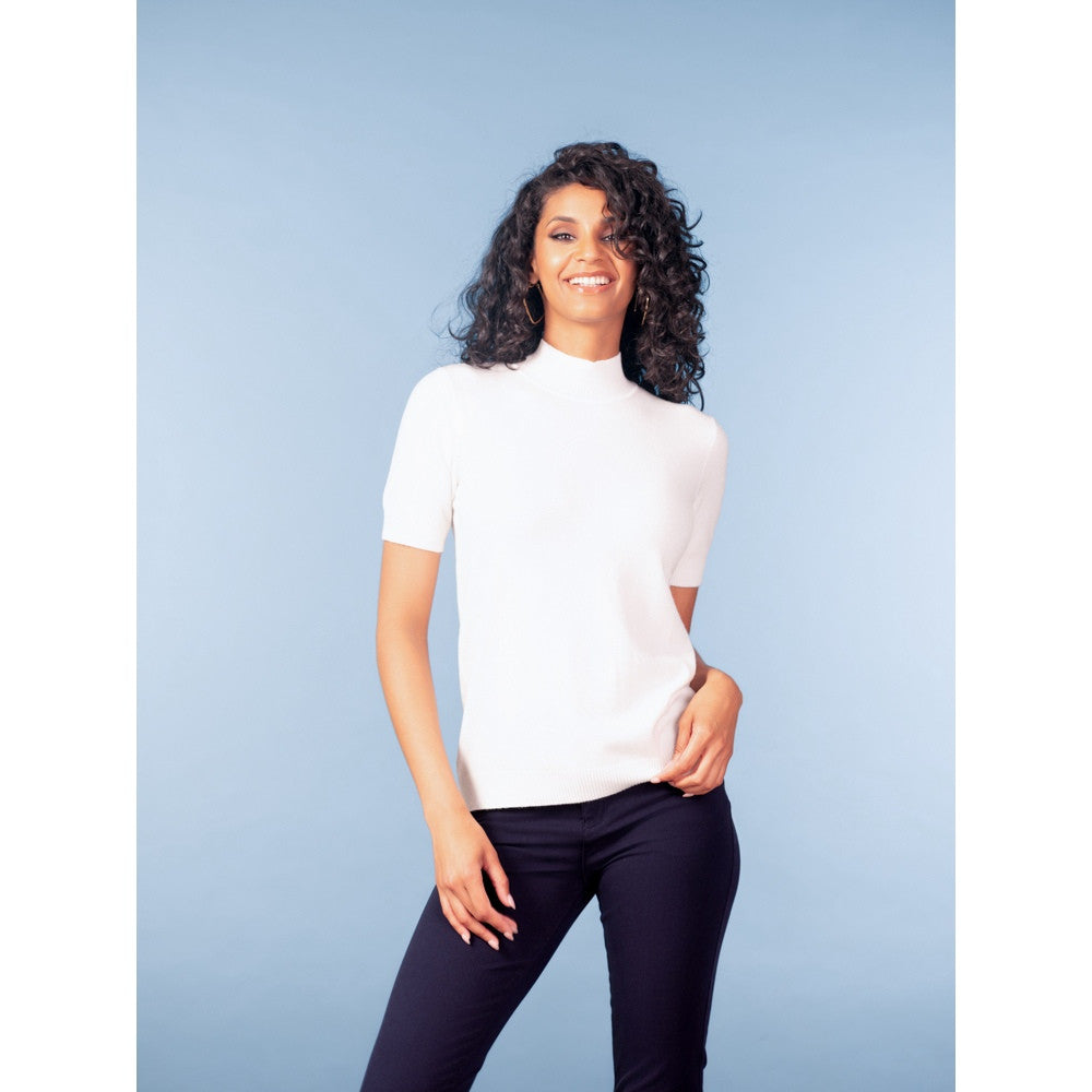 Haut en maille à col montant - Taille : MEDIUM - Couleur : Blanc