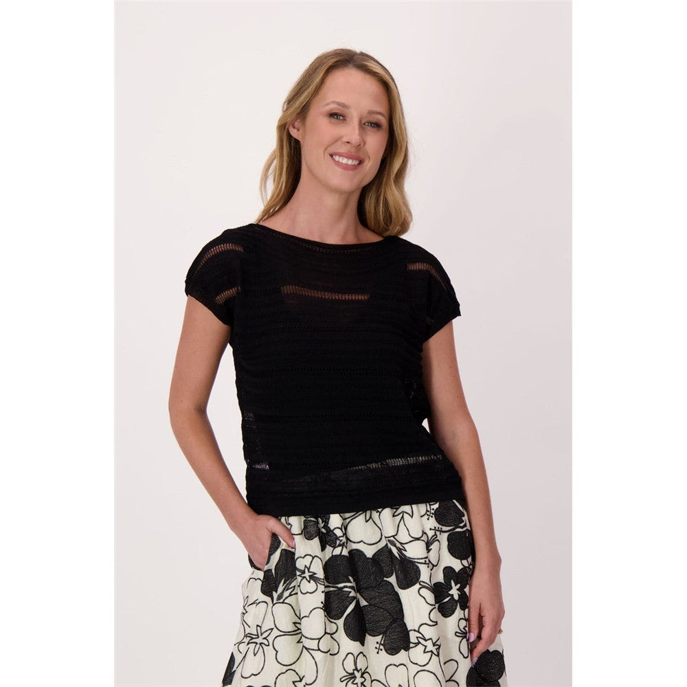 Haut en maille crochetée ajourée - Taille : SMALL - Couleur : Noir