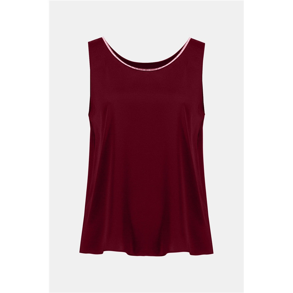 Haut en satin recyclé avec bordure en strass - Taille : 6 - Couleur : Bourgogne