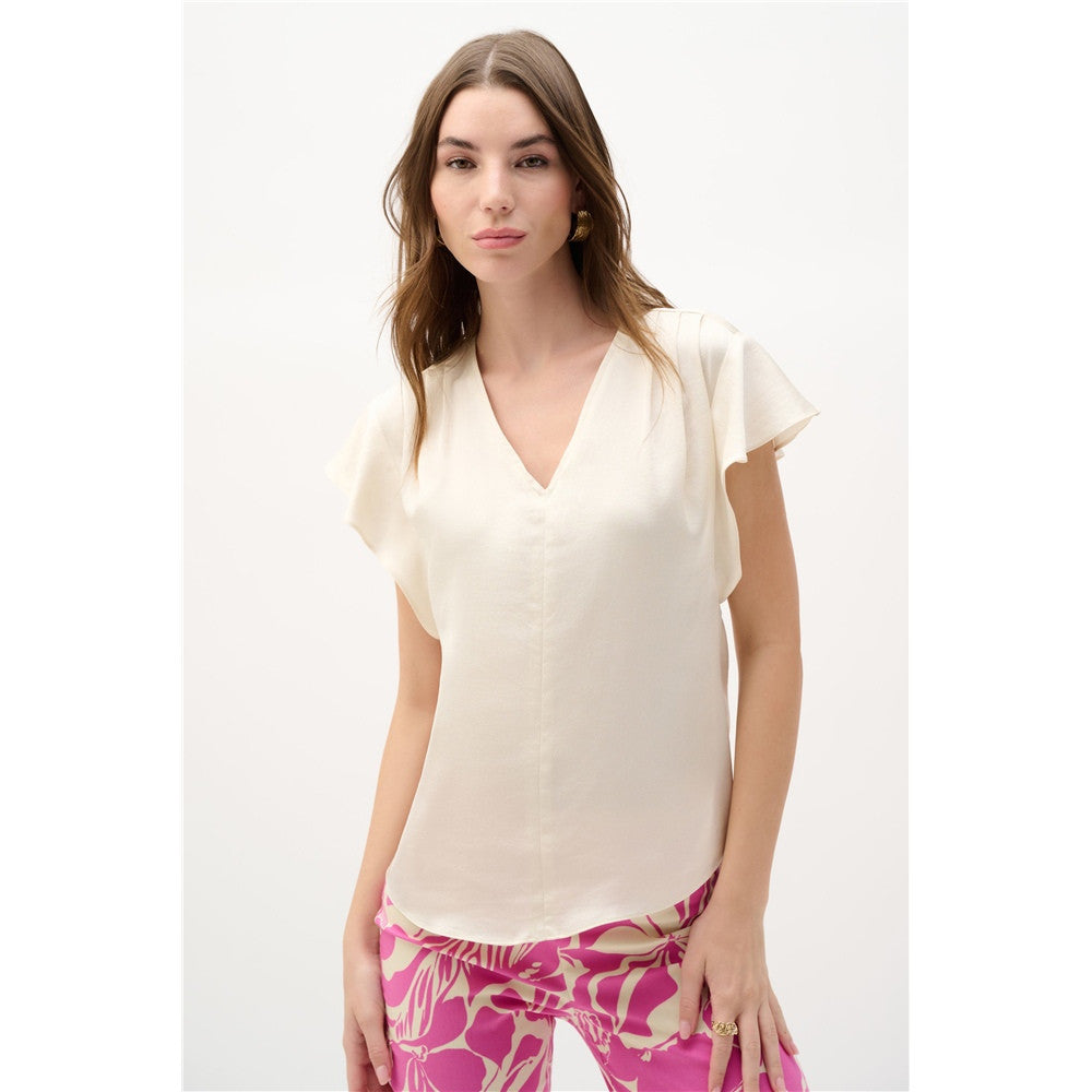 Haut en satin recyclé avec manches papillon - Taille : 10 - Couleur : Naturel
