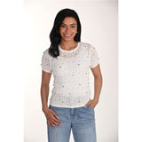 Haut en tricot ajouré à perles dorées - Taille : MEDIUM - Couleur : Blanc cassé