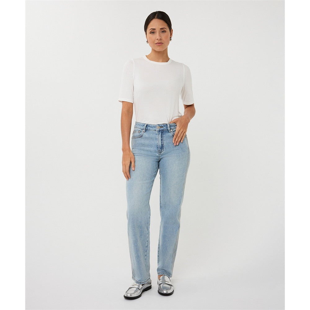 Haut en tricot côtelé manches 3/4 - Taille : LARGE - Couleur : Blanc cassé
