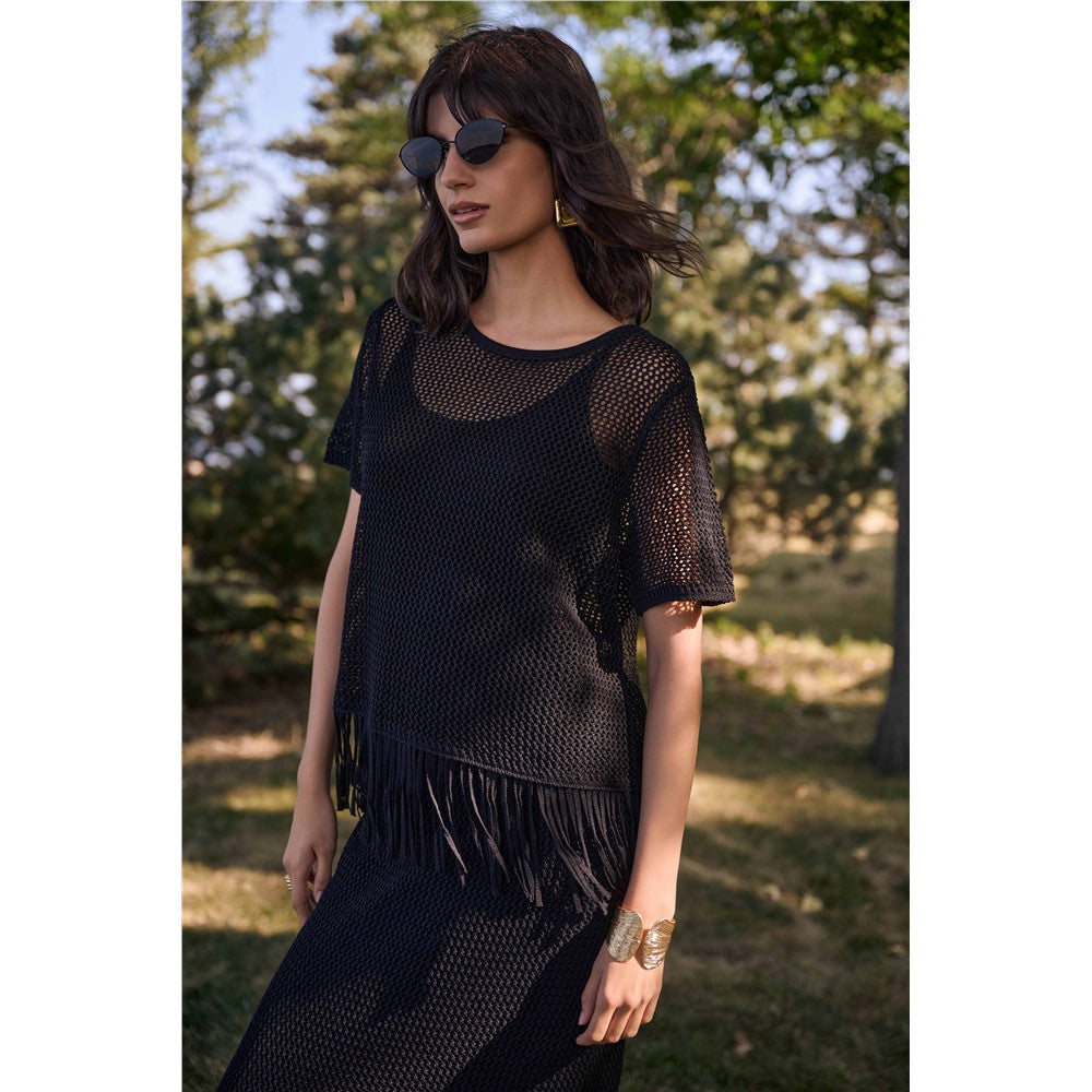 Haut en tricot de viscose avec bordure à franges
