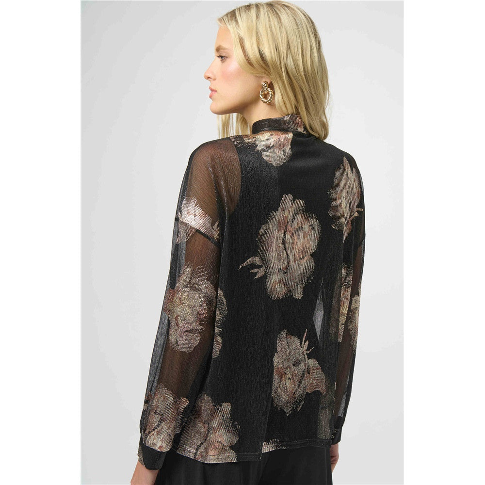 Haut en tricot plissé à fleurs métallisées