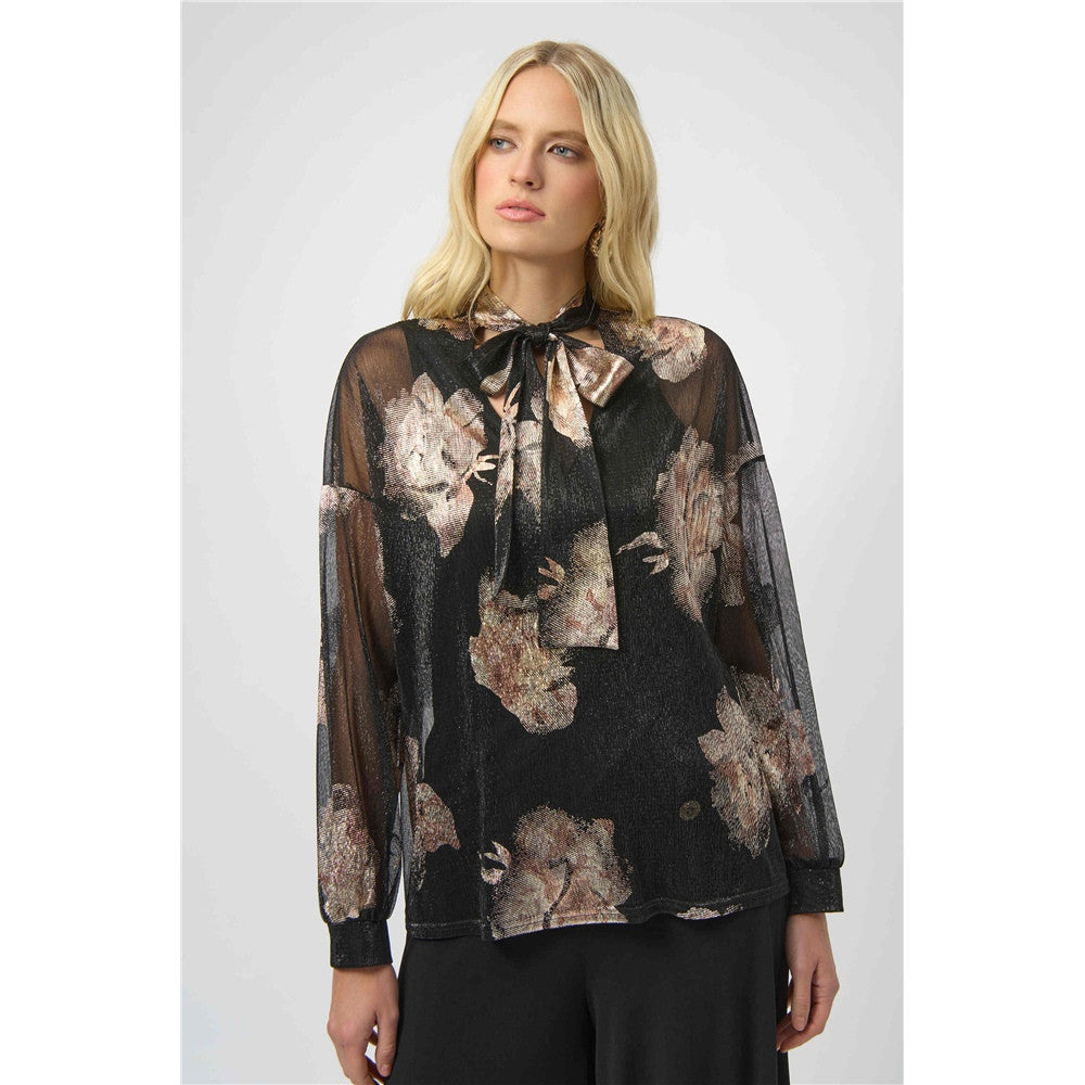 Haut en tricot plissé à fleurs métallisées - Taille : 6 - Couleur : Multi/Noir