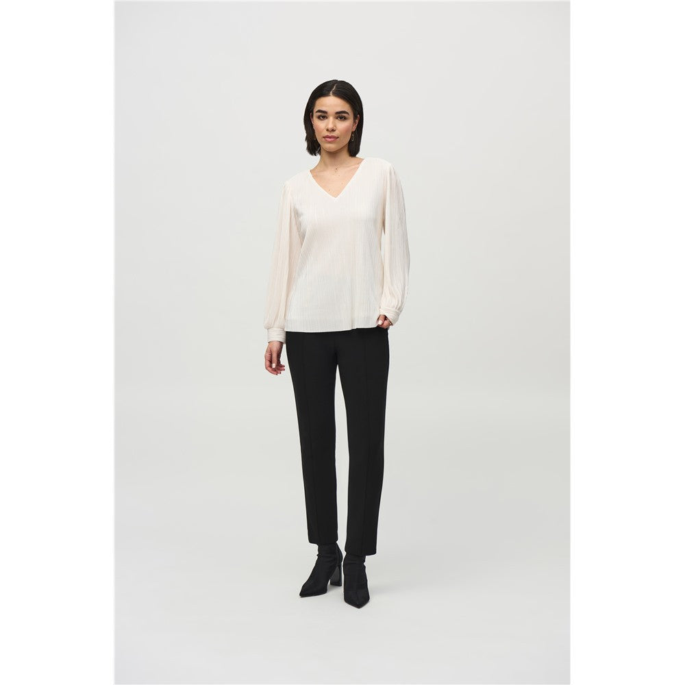 Haut en tricot plissé avec col V - Taille : 12 - Couleur : Blanc cassé