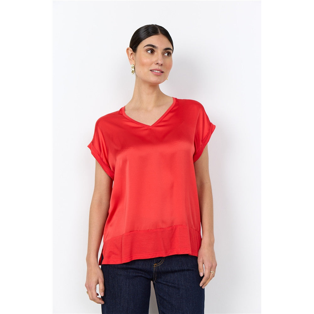 Haut fluide à col en V - Taille : MEDIUM - Couleur : Rouge